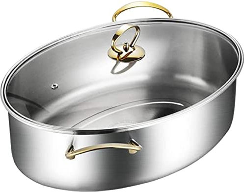 ZOLPINL Ovaler Fischdämpfer, 8 Qt Fischdämpfertopf, Mehrzweck-Bräter aus Edelstahl 304 mit Rost, Keramikpfanne und Spannfutter zum Dämpfen von Fisch, Kochen von Suppe, Silber