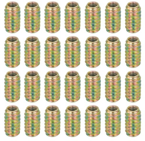 sourcing map 28Pcs Threaded Inserts Nuts, M6x20mm Hex Socket Drive Nut Inserts for Wood - Carbon Steel Screws Furniture Screw in Nuts Bolt