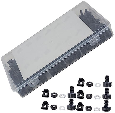 Homoyoyo Lot de Vis M6 et Écrous de Cage en Acier au Carbone, Noir, 1 Set, pour Armoire Serveur et Assemblage de Rack