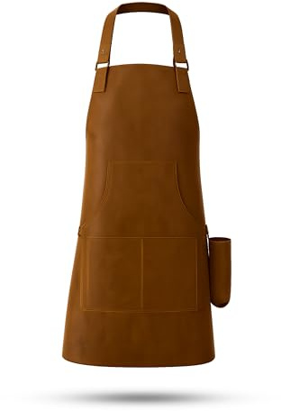 C S Cover Solutions Grillschürze Herren & Damen Braun | 83 x 63 cm aus robustem Kunstleder mit Vordertasche & verstellbarem Nackengurt | BSCI zertifiziert