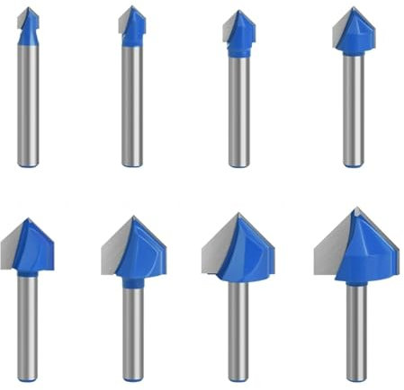 1 jeu de fraises à rainurer de type V 90, tige 6 mm, 1/4, outils de sculpture et de rainurage, jeu de fraises de sécurité(6.35mm shank 8PCS)