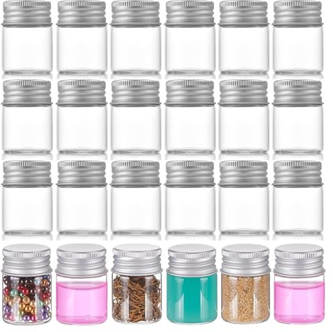 Rliocvhe 24 Stück 15ml Kleine Glasflasche,Reagenzgläser mit Schraubverschluss,Bonbonflasche mit Aluminiumschraubverschluss,Leere Probengläser Probenfläschchen, für Beads Süßigkeiten Gewürze Flüssig