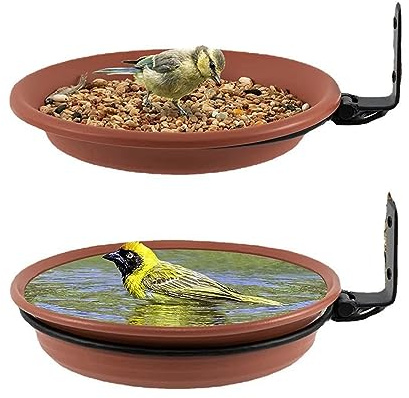 Tree Mounted Bird Tray, Plastic Wall Hanging Bath Bowl 15/17/19cm Bird Feeder Trays Plate with Heavy Duty Metal Ring for Backyard Terrace (2 Pot and 2 Bracket)