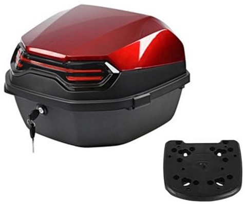 NADCFN Baúl de Moto Baúl Trasero para Motocicleta, Scooter, Scooter, Equipaje, Cerradura Superior, Almacenamiento, Estuche con Respaldo Suave Motocicleta Top Case(Red A and Floor)