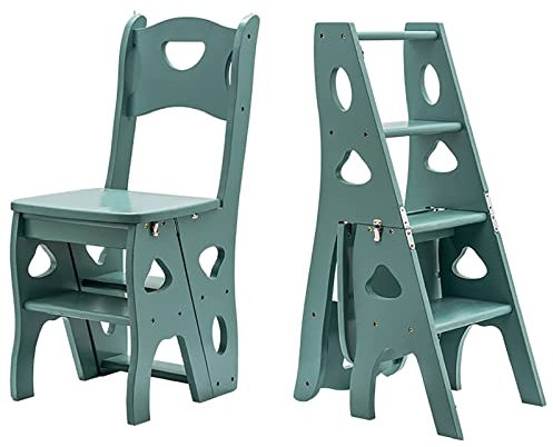 Sgabello pieghevole in legno massello, stile vintage, con seduta per biblioteca, scaletta da cucina, 2 in 1, espositore per casa e ufficio