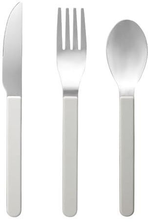 Gimel 543654 Set of 3 Magnetic Stainless Steel Cutlery - White Plastic Handle - 1 Spoon L 17 cm, 1 Knife L 18.5 cm, 1 Fork L 18 cm - Tableware for Travel, Camping