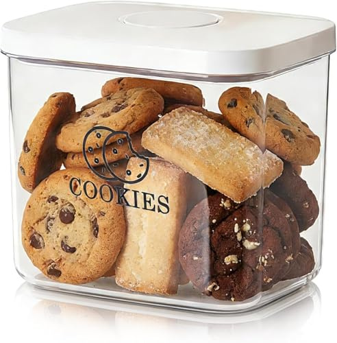 Punorric Biscuit Tin 3.4L Plastic Biscuit Barrel with Pop Up Lid, Airtight Cookie Jar with Wide Mouth for Snacks, Sweet Jar for Candy Buffet, Kitchen Food Storage Container BPA-Free