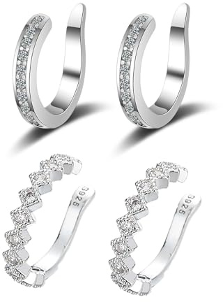 2 PCS Silver Ear Corrector Clips, Diamond-Encrusted Ear Corrector for Women, Non-piercing Adjustable Ear Cuff for Daily Wear and Special Occasions ﻿