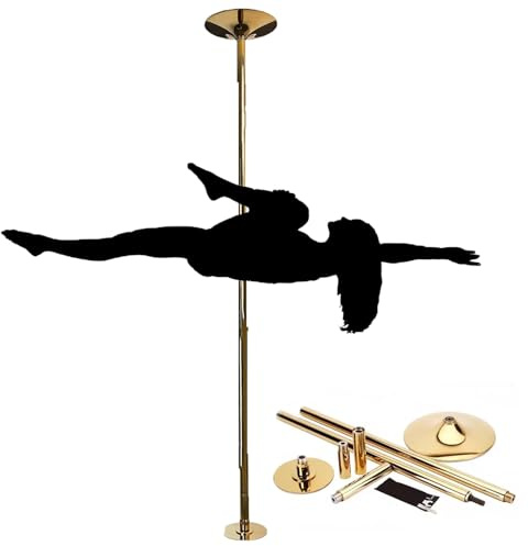 Minglez Poledance Stange Indoor Fitness-Stripperstange für Zuhause, Goldfarben, 3.0 m 3.4 m 3.7 m, Drehbare und Statische Tanzstange, Wohnungsfreundlich, Tragbare Rotierende(2.3-2.86 m (7.5-9.4 ft))