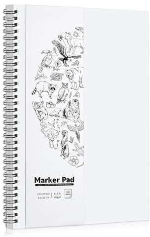 Marker Papier, A4 Skizzenbuch 200g/m² Dickes Papier Zeichenpapier Sketchbook mit Spiralbindung für Alkoholmarker Aquarell Zeichnen (30 Blatt/60 Seiten)