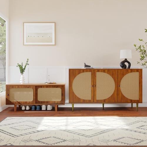Kelodan Conjunto de aparador de ratán para salón – Mueble zapatero de ratán, color nogal