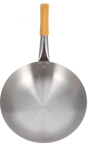 VERDANVERSE Padella Wok in Acciaio 30 CM Manico in Legno Padella per Saltare e Friggere Verdure Frutti di Mare e Carne Design Spesso per Riscaldamento Uniforme e Riduzione Fumo Uso