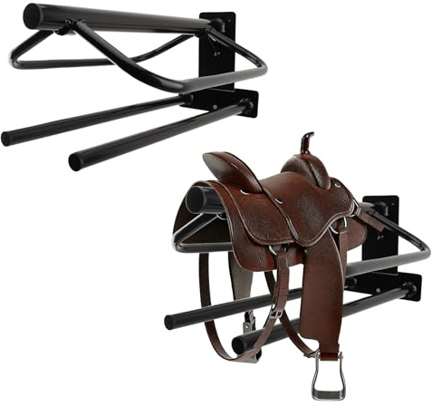 HDYEGY 2 Pack Saddle Rack with Double Pad Bar Heavy Duty Wall Mounted Saddle Rack Detachable Saddle Stand for English & Western Saddles
