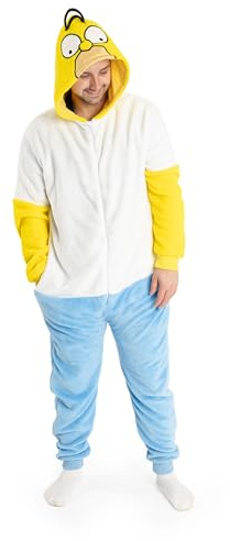 Vanilla Underground The Simpsons Pijama de Polar Acogedor de Homero para Hombre, Amarillo, Blanco y Azul | Ropa de Dormir con Capucha y Cremallera de Personajes de Dibujos Animados