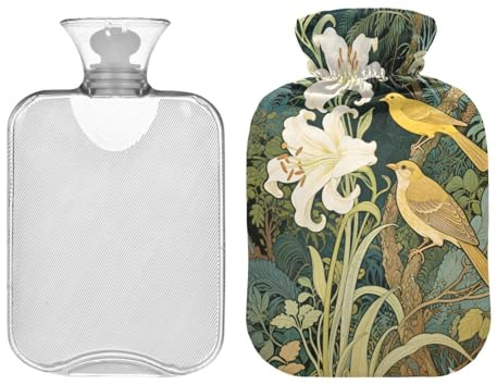 Green Calla Lily Flowers hot Water Bottles with Soft Cover 2L hot Compress Bag for Sore Muscle Sore Muscle compresas calientes para el vientre