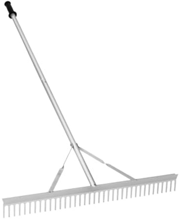 Rastrello pieghevole in metallo per giardinaggio, raccolta foglie ed erba, in lega di alluminio, manico da 170 cm, testa da 92 cm