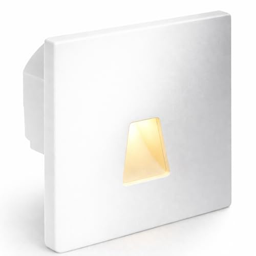 Maxkomfort LED Treppenbeleuchtung 230V Modular – 3CCT Lichtfarbe Einstellbar, Magnet-Montage für 60/68mm Schalterdosen, Wandeinbauleuchte Treppe Stufenlicht Innen, 1,5W, Weiß, Eckig - Trapez, MOD6