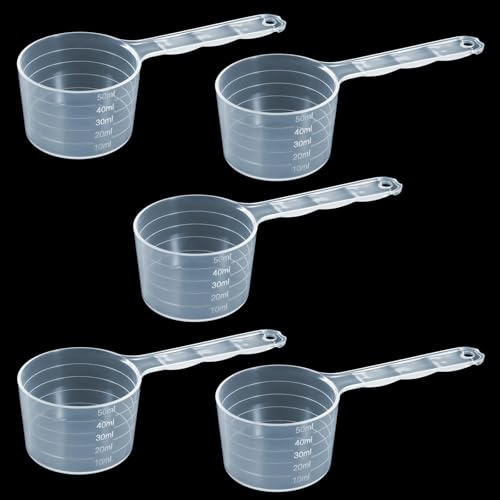 Funngy Dosierlöffel,5 PCS Dosierlöffel 50ml mit Skala Messlöffel Gramm aus Kunststoff transparent Waschmittel Dosierhilfe & Waschpulver Dosierer Messbecher für Proteinpulver Milchpulver Mehl