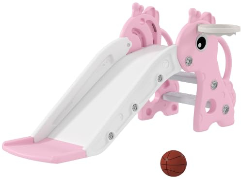 AIYAPLAY Kinder Rutsche 3-in-1 mit Basketballkorb für 1-3 Jahre Kinder Rosa | Basketball, Gartenrutsche, Kleinkinderrutsche, für Indoor & Outdoor