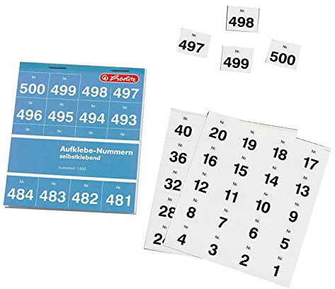 3 Blöcke Herlitz 791871 Aufklebenummern Zahlen 1-500, einfach, schwarz, 25 x 21 mm selbstklebend
