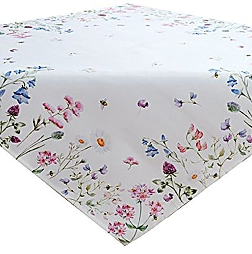 Raebel OHG Apolda Tischdecke für den Sommer, pflegeleicht, weiß, vorgeblümt, Biene, Mehrfarbig, Frühling, Sommer, Polyester, Gedecktes Weiß, Bunt, 85 x 85 cm