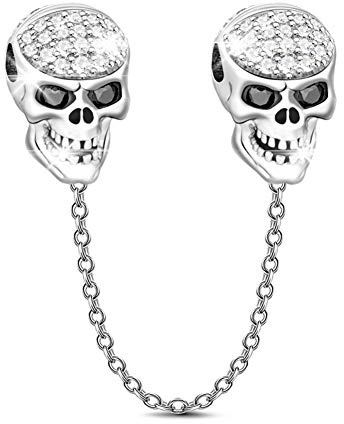 GNOCE Sicherheitskette Skull Charm Anhänger 925 Sterling Silber Bead Charms mit Zirkonia Charm Schmuck für alle Armbänder Halsketten Geschenke Bijouterie für Tierliebhaber Damen Mädchen Baby