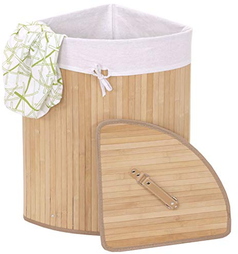 Eckwäschekorb HWC-C21AM, Laundry Wäschebox Wäschesammler Wäschebehälter, Bambus 61x48x35cm 50l - naturfarben