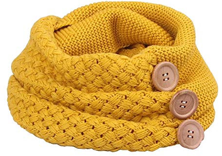JYOHEY Loop Schal Damen Strickschal Knopf Dekoration Herbst Winter Warm Schal Schwarz Weiß Für Frau, Gelb, Einheitsgröße