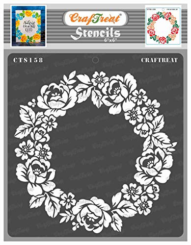 CrafTreat Blumen schablonen zum Malen auf Holz Leinwand Papier Stoff, Boden, Wand und Fliesen - Rosenkranz - Größe (15 x 15 cm) - Wiederverwendbare DIY Kunst und Handwerk Schablonen zum Malen von
