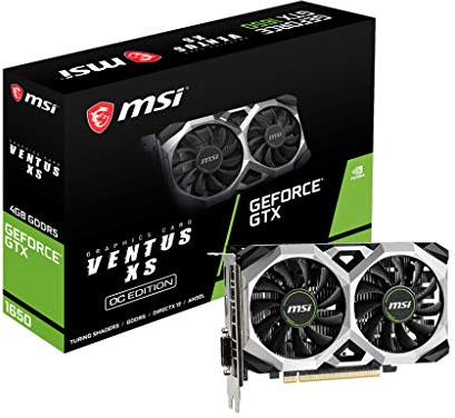 MSI GeForce GTX 1650 VENTUS XS 4G OC Graphics Card '4GB GDDR5, 1740MHz, DisplayPort, HDMI, DVI-D, Dual Fan Cooling System'