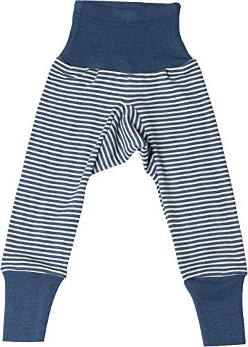 Cosilana Pantalón largo para bebé con cintura, 70% lana virgen de merino, 30% seda. rayas azul marino 98 cm-104 cm