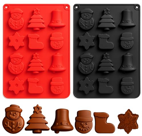 com-four® 2x Silikon Formen für Pralinen, Pralinenformen für Weihnachten