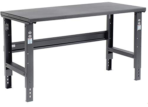 Global Industrial Adjustable Height Workbench C-Channel Leg, 60 W x 30 D, 1-1/2 12-Gauge Steel Top with Square Edge, 2000 Lbs. Capacity, Black, Industrial Workbench