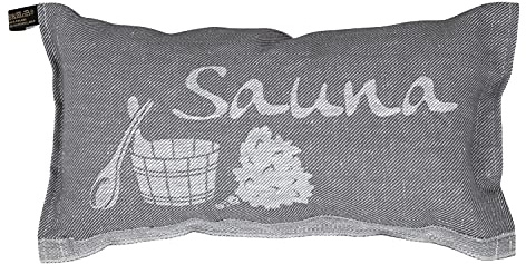 JOKIPIIN | 1 x Lieblingssaunakissen Reisekissen | Design: Sauna | Maße: 40 x 22 cm, Leinen/Baumwolle | schadstoffgeprüft Ökotex 100 | Made in Finnland (Grau/Weiß)