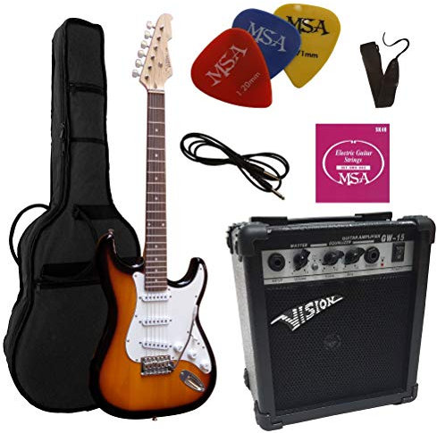 CHITARRE ELETTRICHE SUNBURST - CHITARRA ELETTRICA SUN BURST - SET CON AMPLIFICATORE DA 20WATT - BORSA - PLETTRO - CORDE - NATURA SUNBURST TRANSPARENTE