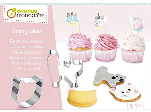 MY MANDARINE KC106C - Une boîte créative enfant HAPPY CAKES - livre de recettes + rouleau à patisserie + décorations et emporte-pièces - À partir de 5 ans - CHATS