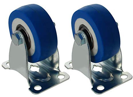MroMax Rotelle fisse di diametro 50 mm, ruote rigide montate su piastra superiore, ruote in poliuretano blu, 2 pezzi