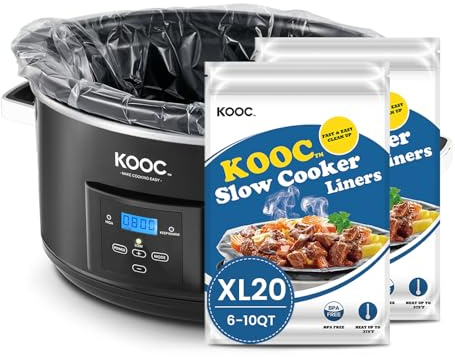 KOOC Slow Cooker Liners Fits 6–10 Qt Sizes, 20 Count 14 x 22 Large Size | Disposable Cooking Bags Heat Resistant Up to 400°F, Leakproof Design, Durable Nylon Blend, for Round and Oval Slow Cookers