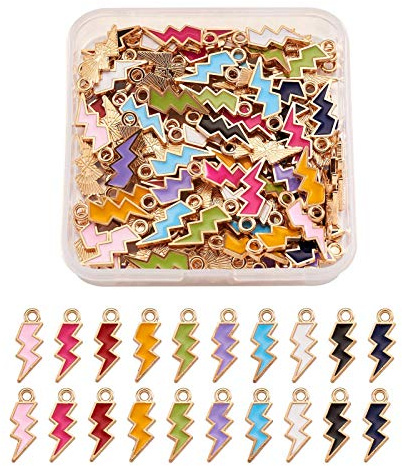 Beadthoven 100 Stück Metalllegierung Emaille Blitzbolzen Charms Anhänger vergoldet 10 Farben für DIY Schmuck Armband Herstellung Loch: 2 mm
