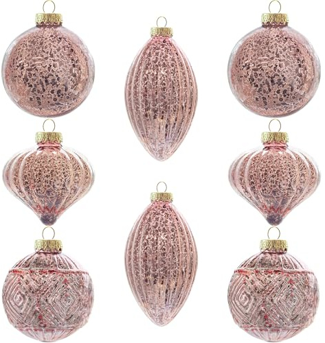 KI Store weihnachtskugeln Gold Glas 4 Stücke Ornamente für Weihnachtsbaum Christbaumkugeln Glas Weihnachtsdekoration Kugeln (Rosa 8)