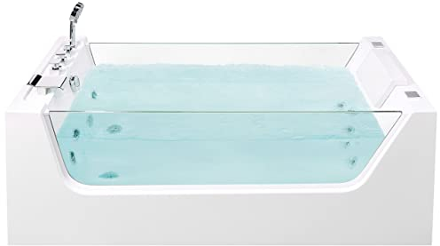 Baignoire Balnéo Rectangulaire 170 x 80 cm en Acrylique Blanc avec 2 Surfaces Vitrée et Appui-Tête pour Salle de Bain et Spa Moderne Beliani