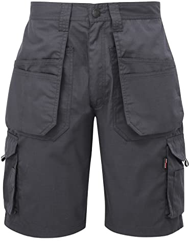 TuffStuff - Grey Enduro Work Shorts, 30 Waist - Durable Ripstop Cargo Shorts with Triple Stitching, YKK Zip, Holster & Hammer Pockets - Durable Easy Care Summer Workwear - Functional Design