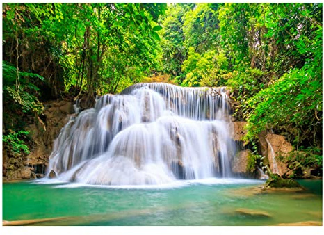 Carta Da Parati Fotografica Foresta Paesaggio Cascata Natura - Include Colla - Moderna Carta per Pareti Soggiorno Camera Da Letto Sala Fotomurali In Tessuto Non Tessuto TNT (254x184 cm - 2 Strisce)