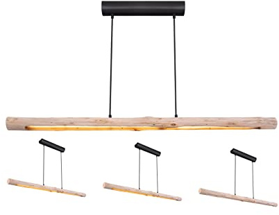 INNOVATE Pendelleuchte Holz 120cm 3 Stufen Dimmbar Holzbalken Rustikal | Pendellampe Alu Schwarz 3000K 3 Stufen Dimmbar ohne Dimmer I 3 Step Dim Retro Hängeleuchte