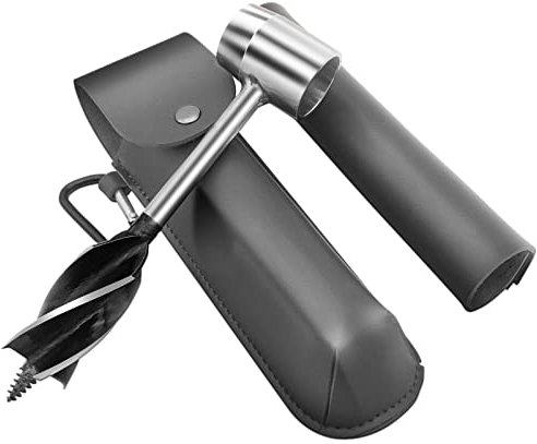 Holzbearbeitung Handbohrer, manuelle Schlangenbohrer Sets mit Holster, Outdoor Survival Bohrer Handschraubenbohrer für Bushcraft Siedler Schraubenschlüssel Holz Schlangenbohrer Bohrer Outdoor (grau)