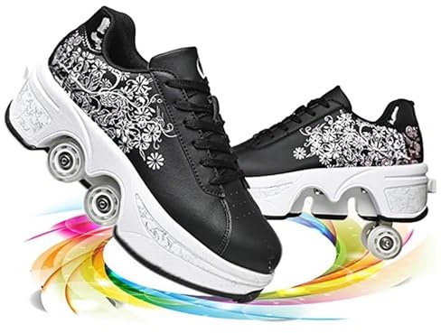 Skridskoåkning flickor, sneakers, rullskridskor skateboard sneakers med hjul sport gymnastik mode multifunktionellt sparkrullsko för pojkar, flickor