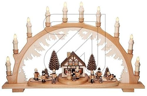3D Holz-Schwibbogen Lichterbogen Made im Erzgebirge (in verschiedenen Varianten erhältlich) (Winterkinder Buche hell)