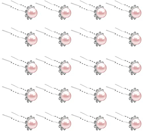 ZOUIQSS 20 Pack (Rose) Perle Cristal Épingles À Cheveux Fleur Strass Pinces À Cheveux pour Mariée Mariage Femmes Accessoires De Bijoux De Cheveux, avec Récipient Transparent