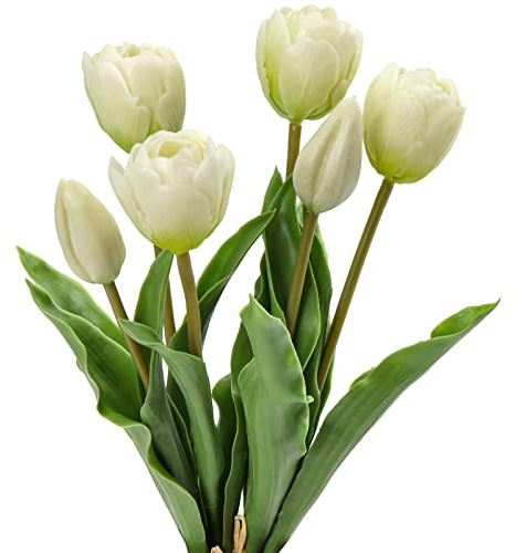 Oairse 4 Tulpen und 2 Tulpenknospen Kunstblumen Echtes Gefühl, künstliche Latex-Tulpen, Blumensträuße, Tischarrangements, Geschenk für Zuhause, Büro, Party, Hochzeit, Geburtstag, Garten