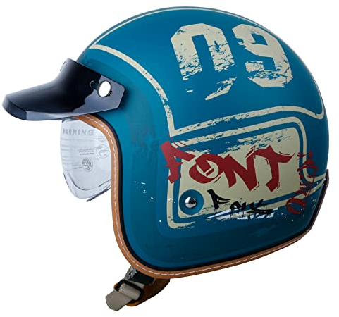 3/4 Vintage Jethelm Motorradhelm, Roller Scooter Helm Moped Mofa-Helm Chopper Retro Vintage Pilot Biker Helmet ECE Zulassung Mit Visier Offenem Gesicht Helm A,XXL